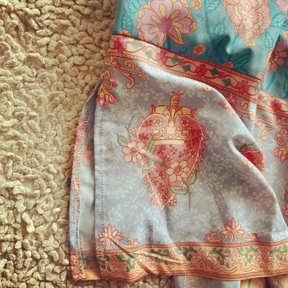 SOLD OUT Secret Garden Light Blue & Pink Floral Kimono Duster Wrap Coverup Boho - Picture 5 of 7